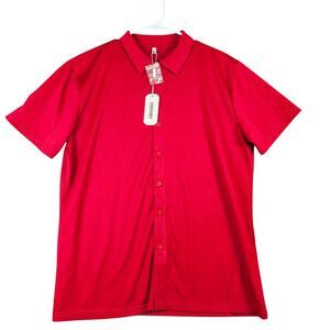 Goofandy Men's Classic Red Button-Down Short Sleeve Polo Shirt‎ Size L